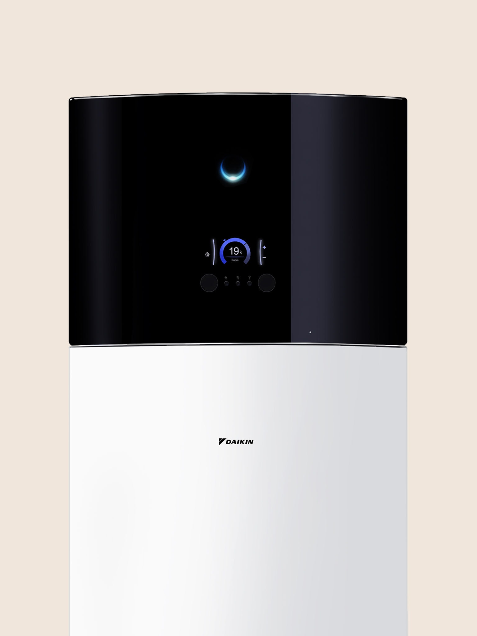 Packshot of an air-to-water heat pump, a sustainable system designed to replace your central heating, providing energy-efficient heating, cooling, and domestic hot water for your home
