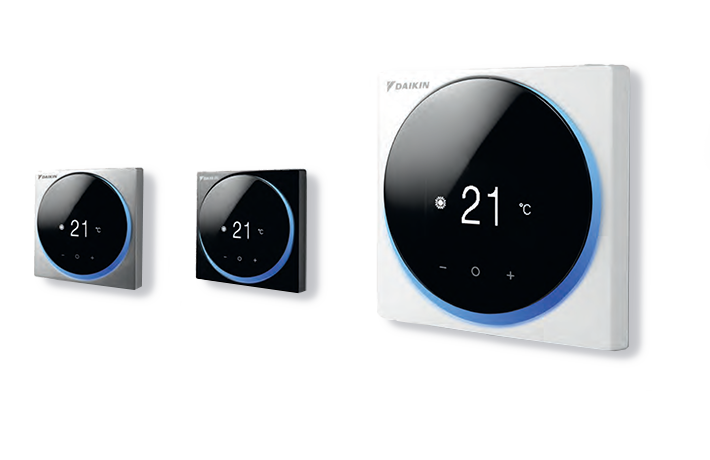 Daikin Madoka wired remote controller in three colors.